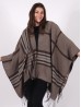 Linear Plaid Patterned Cape W/ Fringe